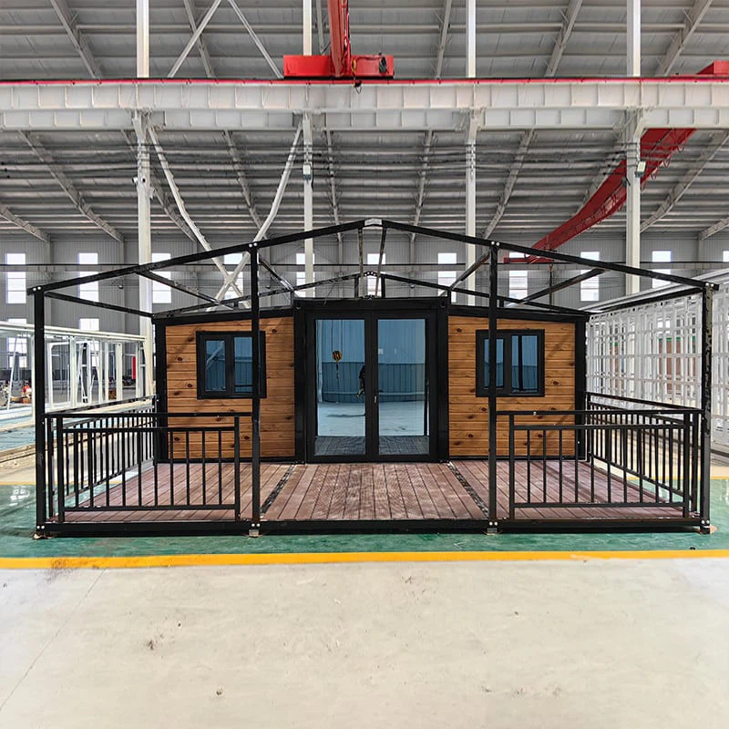 40ft Black Frame Wood Grain With Terrace Expandable Container House