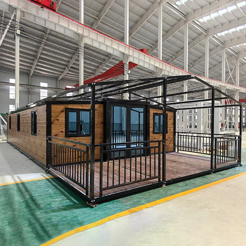 40ft Black Frame Wood Grain With Terrace Expandable Container House